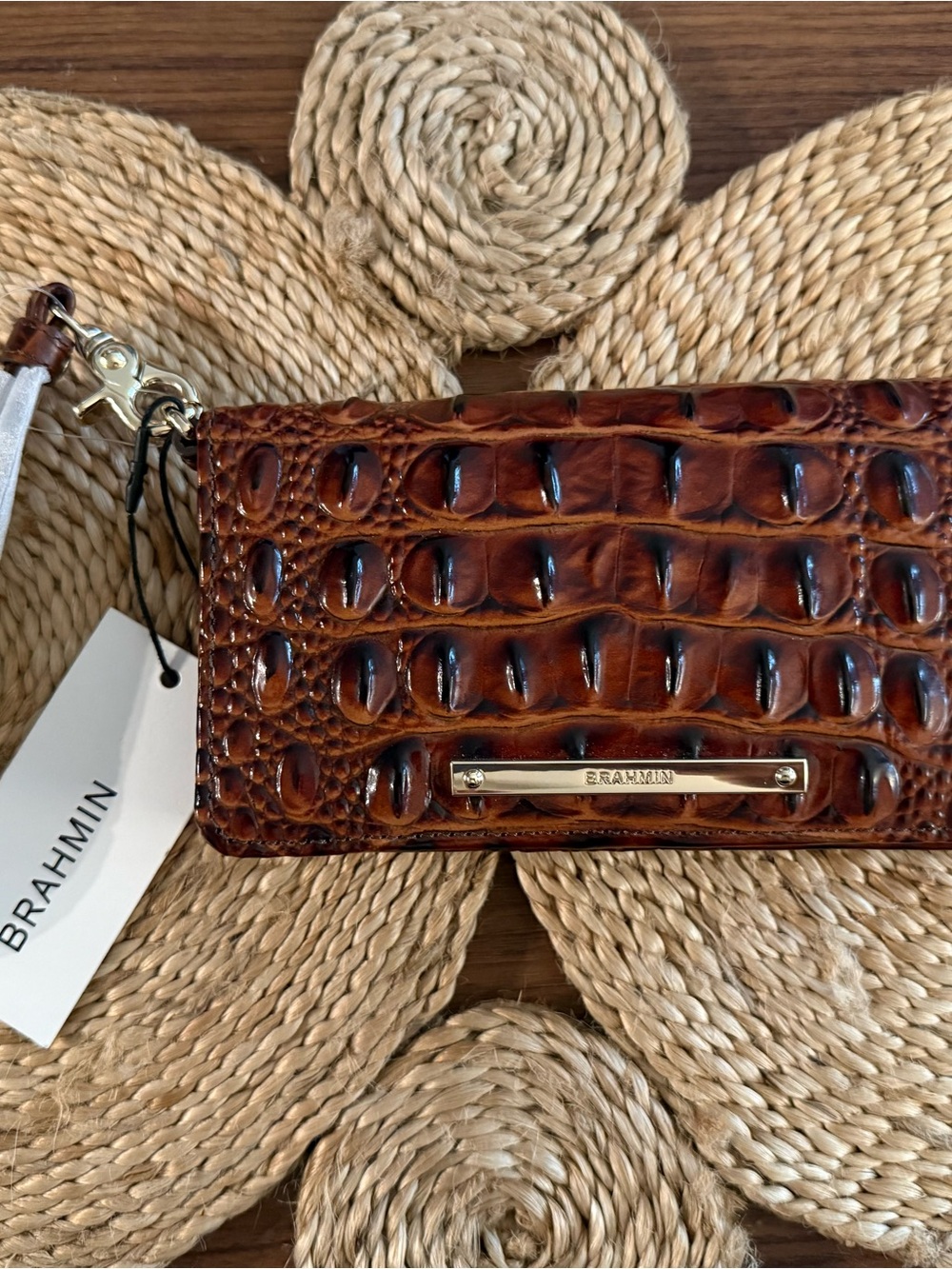 Brahmin Brown Croc-Embossed Wristlet